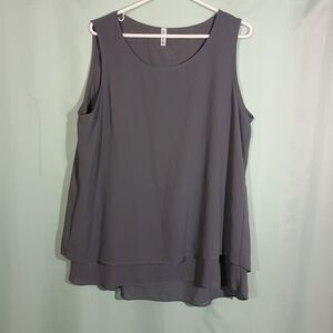 Women’s Gray Sleeveless Layered Blouse – Flowy Chiffon Casual Tank Top
